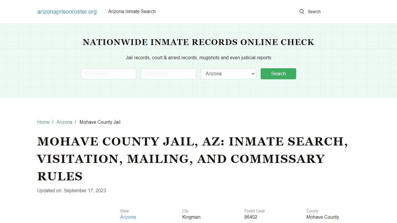 Mohave County Jail , AZ: Inmate Search, Visitation, Mailing, and ...